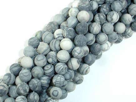 Matte Black Line/ Spider Web Jasper, Silk Stone, 8mm Round beads-RainbowBeads