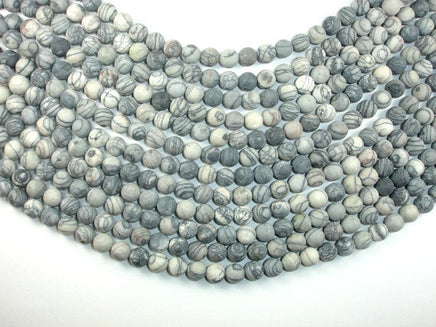 Matte Black Line/ Spider Web Jasper, Silk Stone, 8mm Round beads-RainbowBeads