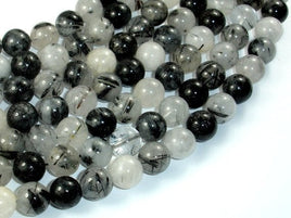 Black Rutilated Quartz Beads, 10mm Round Beads-RainbowBeads
