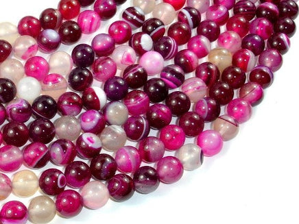Banded Agate Beads, Fuchsia Agate, 8mm Round Beads-RainbowBeads