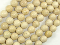 White Fossil Jasper Beads, 10mm (10.5mm) Round Beads-RainbowBeads