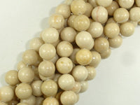 White Fossil Jasper Beads, 10mm (10.5mm) Round Beads-RainbowBeads