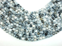 Dragon Vein Agate Beads, Gray & White, 8mm Faceted Round Beads-RainbowBeads