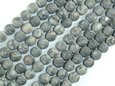 Matte Gray Picture Jasper Beads, 8mm, Round-RainbowBeads