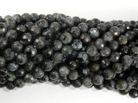 Black Labradorite, Larvikite, 6mm Faceted Round Beads, 14 Inch-RainbowBeads
