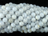 Blue Chalcedony Beads, Blue Lace Agate Beads, Round, 6mm-RainbowBeads