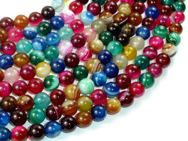 Banded Agate Beads, Striped Agate, Multi Colored, 8mm Round Beads-RainbowBeads