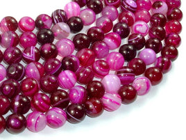 Banded Agate Beads, Striped Agate, Fuchsia, 10mm Round Beads-RainbowBeads