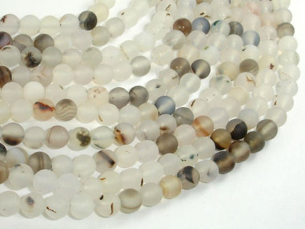Frosted Matte Agate-White, Gray, 6mm Round Beads-RainbowBeads