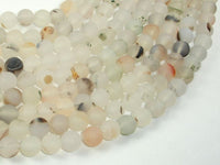 Frosted Matte Agate-White, Gray, 8mm Round Beads-RainbowBeads