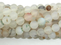 Frosted Matte Agate-White, Gray, 8mm Round Beads-RainbowBeads