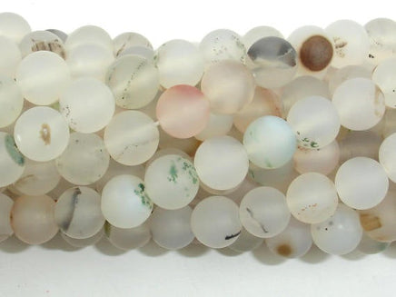Frosted Matte Agate-White, Gray, 8mm Round Beads-RainbowBeads