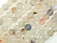 Frosted Matte Agate-White, Gray, 8mm Round Beads-RainbowBeads