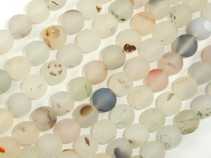 Frosted Matte Agate-White, Gray, 8mm Round Beads-RainbowBeads