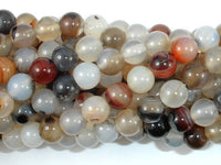 Agate-White, Gray, 8mm Round Beads, 15 Inch-RainbowBeads