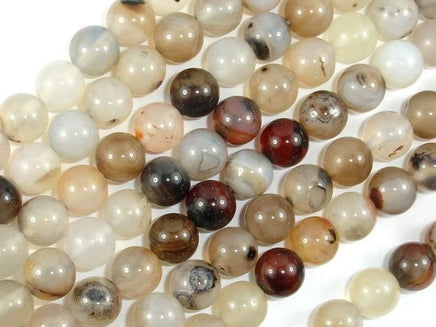Agate-White, Gray, 8mm Round Beads, 15 Inch-RainbowBeads