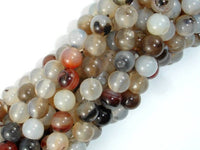 Agate-White, Gray, 8mm Round Beads, 15 Inch-RainbowBeads