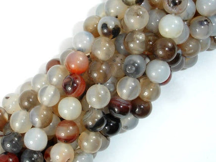 Agate-White, Gray, 8mm Round Beads, 15 Inch-RainbowBeads