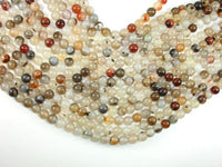 Agate-White, Gray, 8mm Round Beads, 15 Inch-RainbowBeads