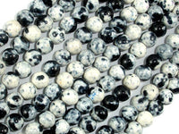 Rain Flower Stone Beads, Black, White, 6mm Round Beads-RainbowBeads