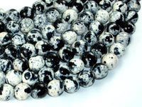 Rain Flower Stone, Round Beads, Black, White, 10mm-RainbowBeads