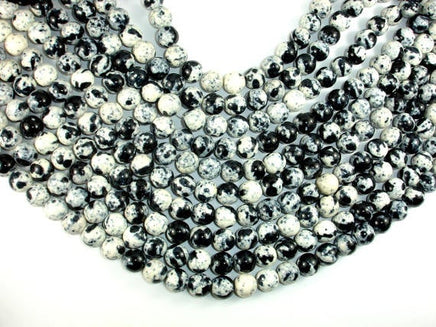 Rain Flower Stone, Round Beads, Black, White, 10mm-RainbowBeads