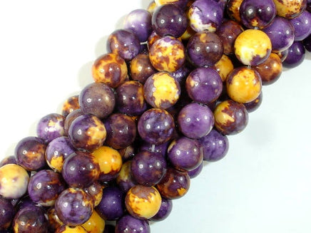 Rain Flower Stone, Purple, Yellow, 10mm Round Beads-RainbowBeads