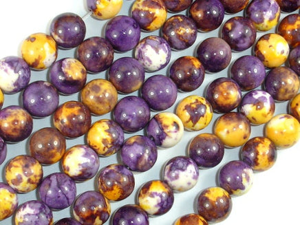 Rain Flower Stone, Purple, Yellow, 10mm Round Beads-RainbowBeads