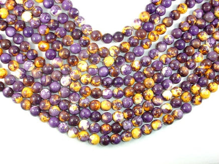 Rain Flower Stone, Purple, Yellow, 10mm Round Beads-RainbowBeads