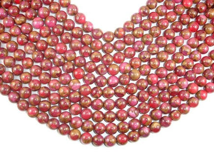 Mosaic Stone Beads, Red, 10mm Round Beads-RainbowBeads