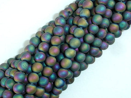 Druzy Agate Beads, Matte, Peacock Geode Beads, 6mm Round Beads-RainbowBeads