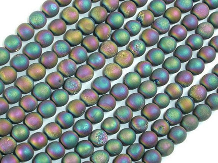 Druzy Agate Beads, Matte, Peacock Geode Beads, 6mm Round Beads-RainbowBeads