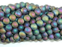 Druzy Agate Beads, Matte, Peacock Geode Beads, 6mm Round Beads-RainbowBeads