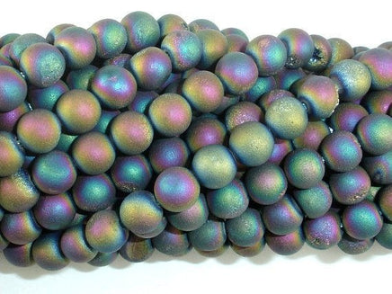 Druzy Agate Beads, Matte, Peacock Geode Beads, 6mm Round Beads-RainbowBeads