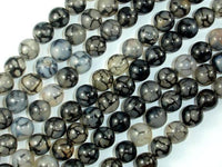Dragon Vein Agate Beads, Black & White, 8mm Round Beads-RainbowBeads