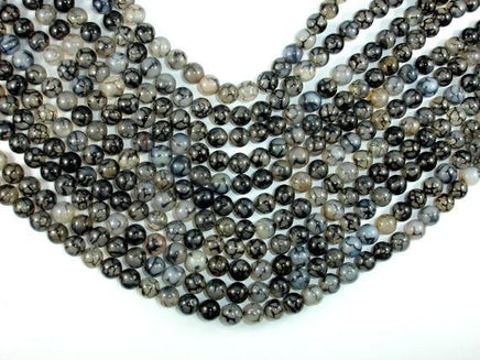 Dragon Vein Agate Beads, Black & White, 8mm Round Beads-RainbowBeads