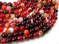 Banded Agate Beads, Red & White, 8mm Round-RainbowBeads