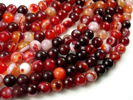 Banded Agate Beads, Red & White, 8mm Round-RainbowBeads