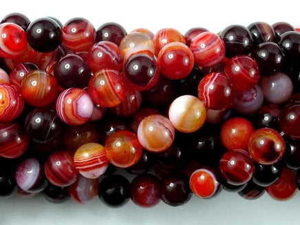 Banded Agate Beads, Red & White, 8mm Round-RainbowBeads