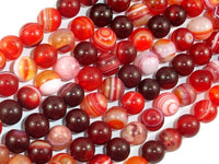Banded Agate Beads, Red & White, 8mm Round-RainbowBeads