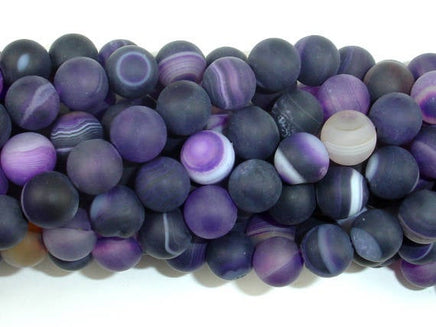 Matte Banded Agate Beads, Purple, 8mm Round Beads-RainbowBeads