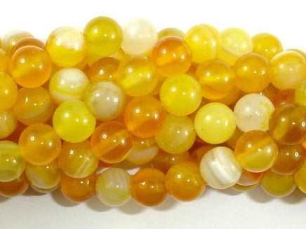 Banded Agate Beads, Yellow, 8mm Round Beads-RainbowBeads