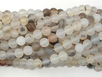 Frosted Matte Agate-White, Gray, 6mm Round Beads-RainbowBeads