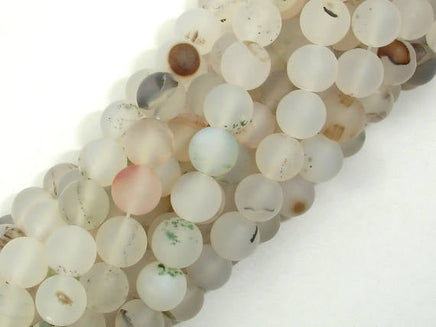 Frosted Matte Agate-White, Gray, 8mm Round Beads-RainbowBeads