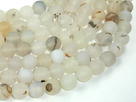 Frosted Matte Agate-White, Gray, 10mm Round Beads-RainbowBeads