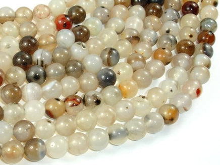 Agate-White, Gray, 8mm Round Beads, 15 Inch-RainbowBeads