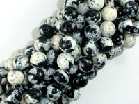 Rain Flower Stone, Round Beads, Black, White, 10mm-RainbowBeads