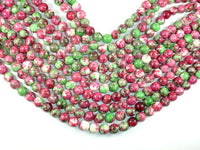 Rain Flower Stone, Red, Green, 10mm Round Beads-RainbowBeads