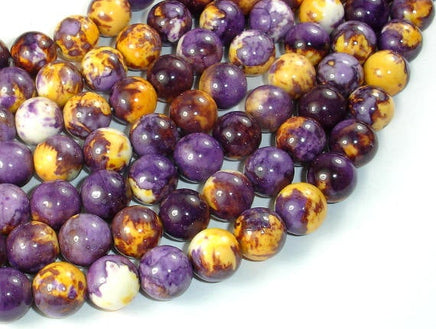 Rain Flower Stone, Purple, Yellow, 10mm Round Beads-RainbowBeads