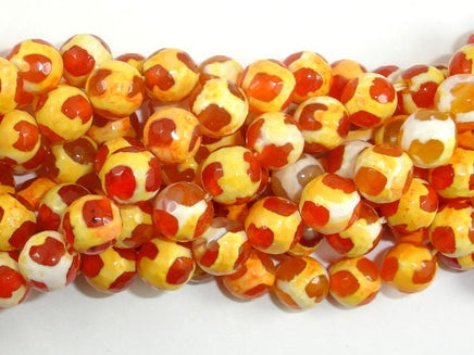 Tibetan Agate Beads, Orange, Faceted Round-RainbowBeads